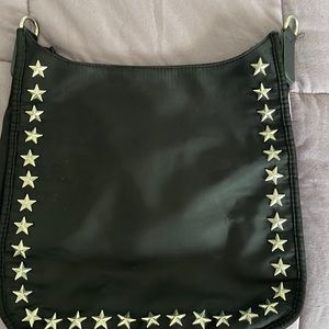 AHDORNED Black Studded Nylon Messenger Crossbody Bag W/strap